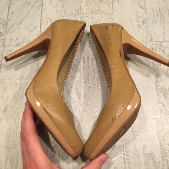 NINE WEST Rocha Tan Nude Heel Pumps 8.5 Round Toe - Picture 4 of 7